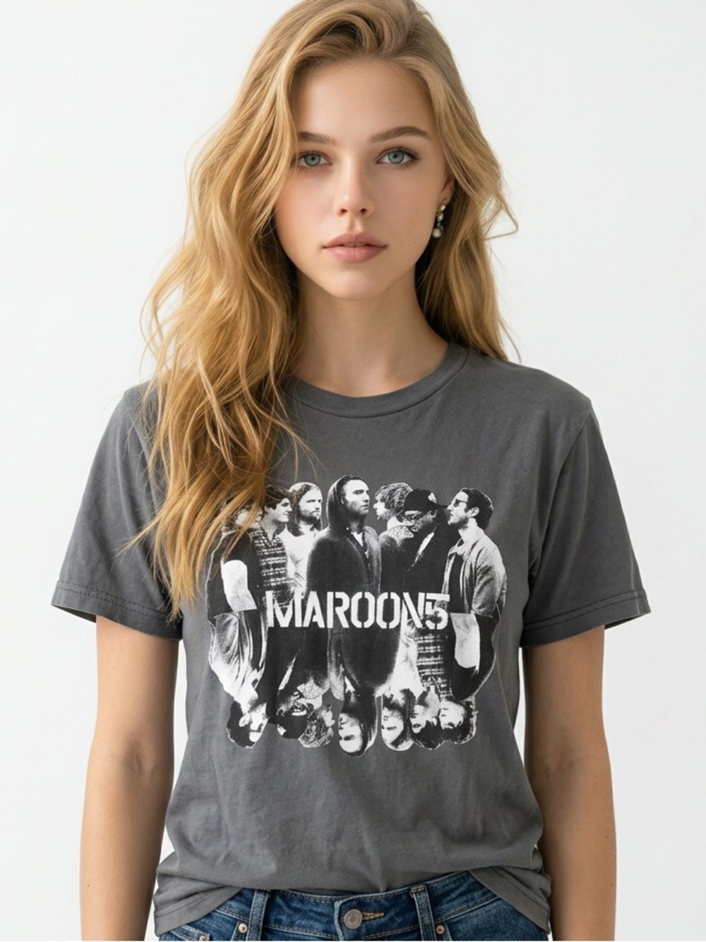 MAROON 5 2016 Concert Tour Gray Tee Double Sided Short Sleeve Unisex Size Small